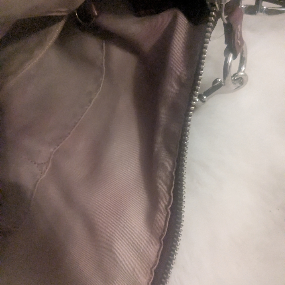 Coach Purple Signature Jacquard Crossbody Hobo Bag Suede Trim Front Zip Pocket - Picture 7 of 11